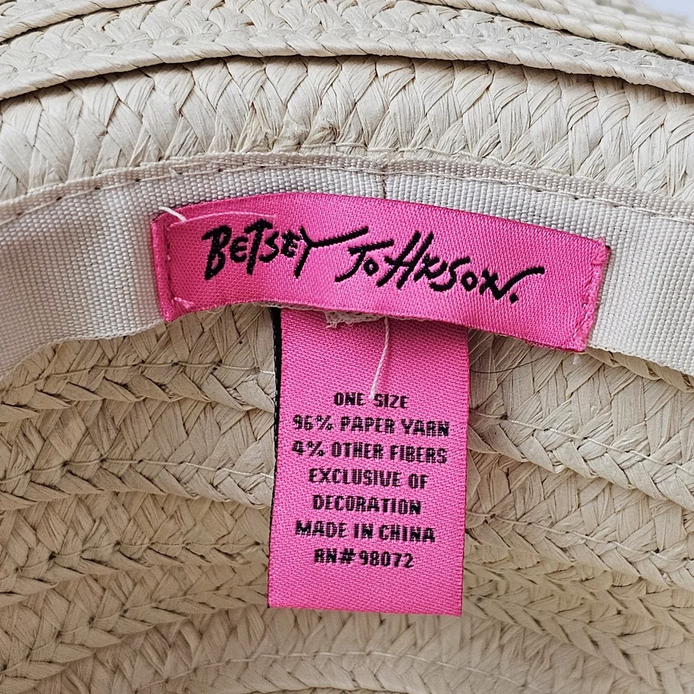 Betsey Johnson Pink Ombre Floppy Paper Hat Shell Detail Beach Boho NWT